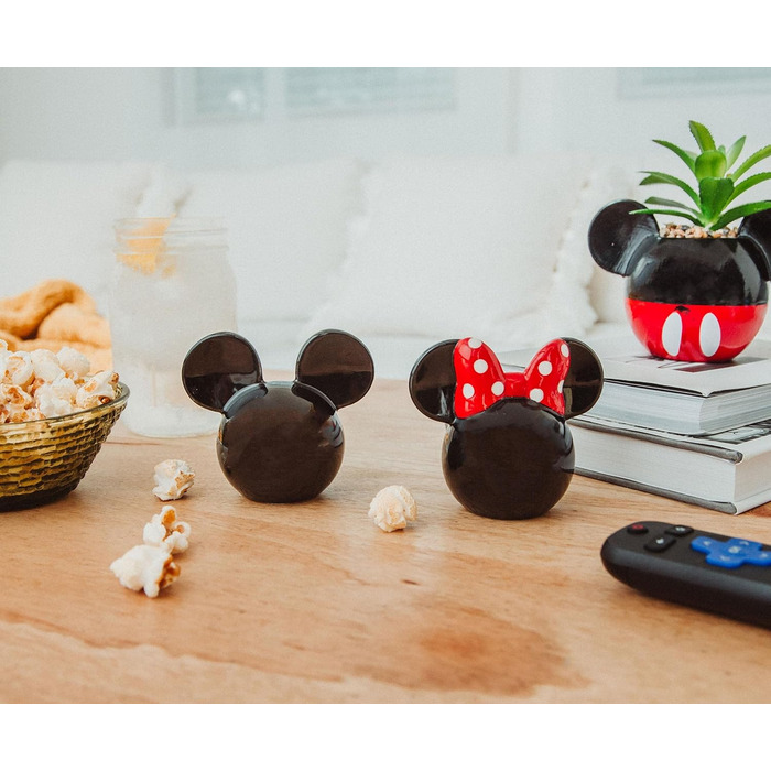 Disney Mickey and Minnie Mouse Ceramic Salt and Pepper Shakers, 2-Piece Set | Spice Dispenser Storage Jars