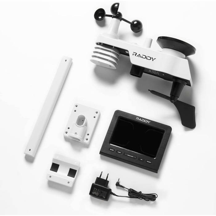 Метеостанція Raddy WF-100C Lite: Професійна бездротова метеостанція 13-в-1 з датчиком, барометром, гігрометром, термометром (внутрішнім/зовнішнім), вимірювачем вітру та дощу, прогнозом погоди для дому та саду
