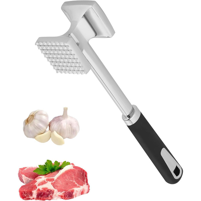 Тідеван Fleischhammer Fleischklopfer: Подвійний молоток для м'яса з нержавіючої сталі 27 см, Antihaft, для стейків, шніцелів, ковбасок, свинини, курки