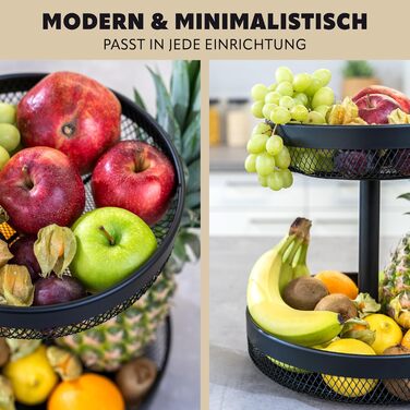 Двоярусна кругла фруктова тарілка Eluno / Корзина для хліба, металева, чорна | Для кухні та вітальні