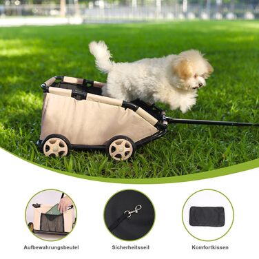 Міні-візок для тварин, складаний, багатофункціональний, з кишенькою та безпечним тросом (Хакі)