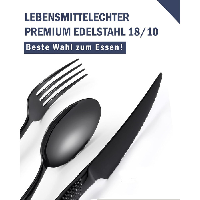 Сучасний набір столових приборів на 24 предмети: чорний, з нержавіючої сталі 18/10, з ножем 2-в-1 з хвилястим лезом, для 6 осіб