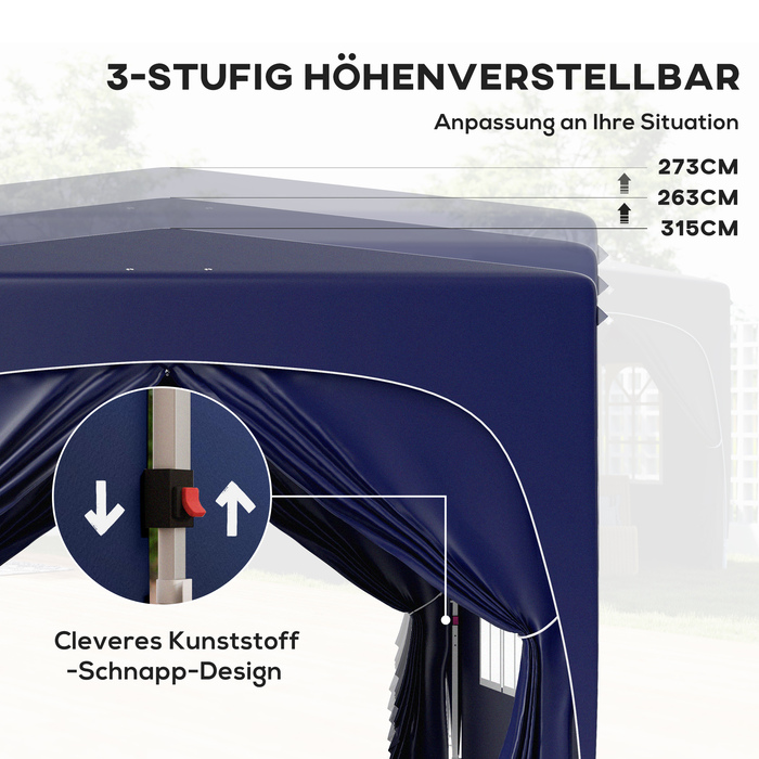 Outsunny 3x3m Gazebo, Water-Resistant, Stable, Winter-Proof, Pop-Up Folding Gazebo, UV Protection 50+, Foldable Party Tent, Garden Tent with 4 Side Walls, Bag, Garden Gazebo for Camping, Garden, Dark Blue | Aosom