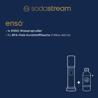 SodaStream® enso™ Преміум Газовий Напоєвник | Нержавіюча сталь, дизайн Naoto Fukasawa | З пляшкою 1 л без BPA та серветкою | Проста заміна CO2, Срібний Enso без балончика