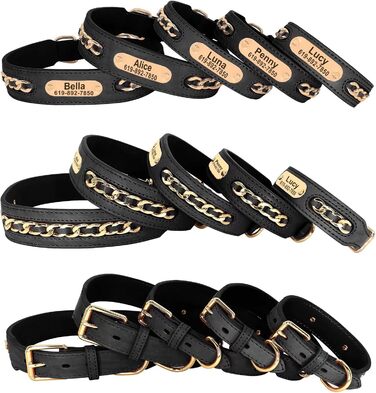 Стильний шкіряний нашийник для собак Didog: чорний, регульований, з гравіюванням, L (17.0-20.0 см)