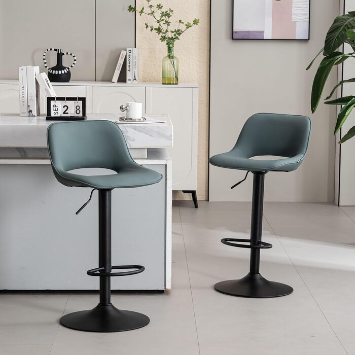 YOUNIKE 2-Piece Adjustable Bar Stools - Boho Patchwork Design, Swivel Kitchen Bar Stools with Hollow Backrest - Yellow Green (Gray Green)