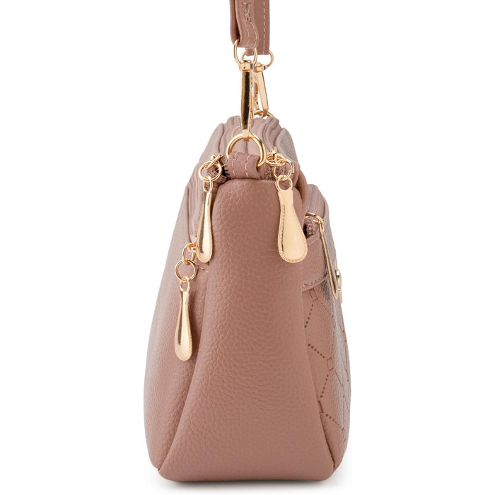 Сумка жіноча через плече маленька елегантна з тисненим візерунком, PU шкіра (Рожево-коричнева)