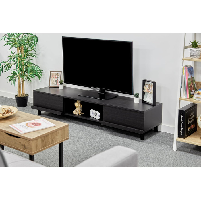 Iris Ohyama TV Furniture, TV Cabinet, TV Stand, TV Mount for screens up to 43 inches, 4 shelves, Extendable, Contemporary, Bedroom, Living Room - TV Cabinet - SAB-100 - White Oak (Black Oak, TV size up to 65 inches, With drawers)