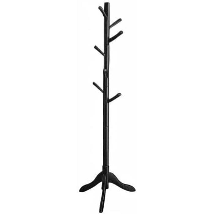 VASAGLE Coat Rack, Solid Wood Clothes Rack, Coat Stand with 8 Hooks, Tree Shape, 3 Adjustable Heights, for Coats, Jackets, Bags, for Entryway, Bedroom, RCR01GY (Black)