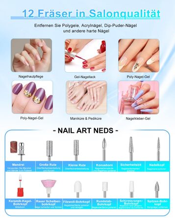 Електрична машинка для манікюру та педикюру CozyZen Professional: 45000 об/хв, LCD-дисплей, керування рукою/ногою, тиха робота, для акрилу та гелю, білий