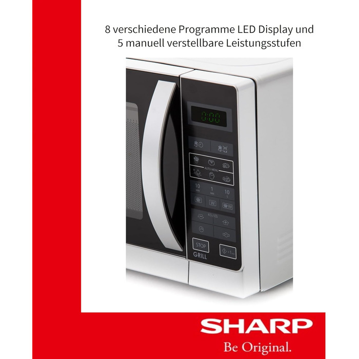 Мікрохвильова піч Sharp R742WW 2-в-1 з грилем, 25 л, 900 Вт, білий