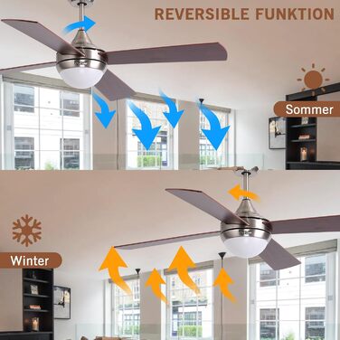 Стеляний вентилятор Ovlaim 122 см з регульованою LED-підсвіткою та пультом керування, коричневий, 6 швидкостей, DC мотор, тихий, для спальні/тераси