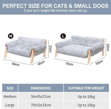 MEWOOFUN Elevated Cat Bed Sofa made of Wood, Sturdy Large Cat Sofa – Fashionable Cat Stool with Removable Mattress Cover, Holds up to 10 kg (56x45cm, Grey)