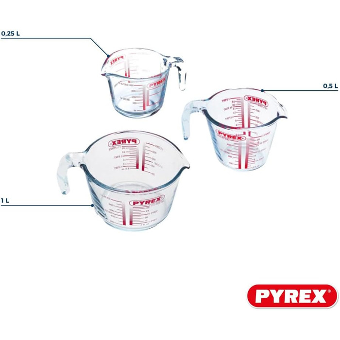 Набір скляних контейнерів Pyrex Classic 0,25л, 0,5л, 1л, прозорі, 3 шт. з 3 засобами для чищення