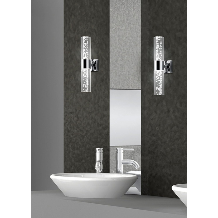 Trio Leuchten LED Bathroom Wall Light Bolsa 282410106, Chrome, Clear Acrylic with Bubbles, 3.2 Watt (2-Light Wall Light)