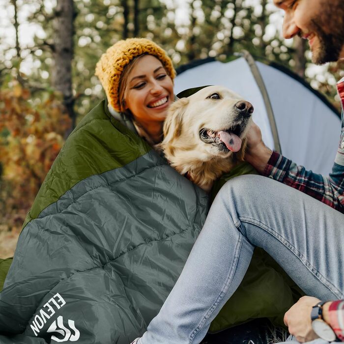 Спальний мішок Elevon для дорослих, підлітків та дітей, 3-4 сезони, водонепроникний, легкий, компактний, для кемпінгу, рюкзака, зеленого кольору (2 особи, 1 шт.)