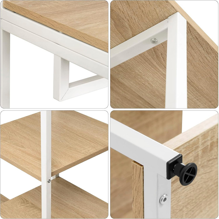 WOLTU Coat Rack Clothes Rail Laundry Rack with Shelf Shoe Shelf made of Wood and Steel, Hanging Shelf, White + Light Oak