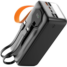 Powerbank 80000mAh з інтегрованим кабелем, LED-дисплеєм, ліхтариком та швидкою зарядкою 22.5W (iPhone, iPad, Tablet, Steam Deck)