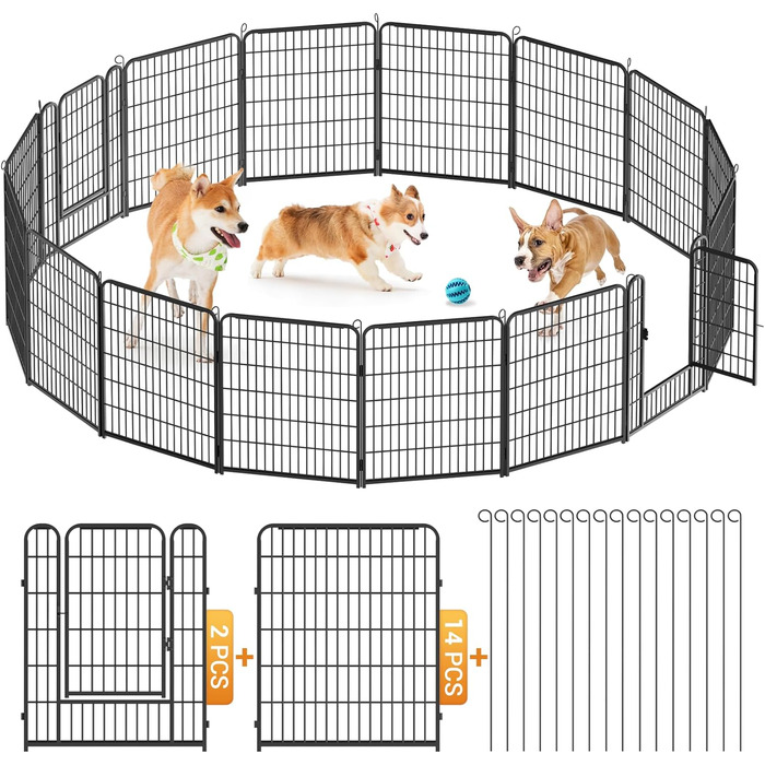 Вольєр для цуценят, ігровий майданчик, вольєр для цуценят з дверцятами та засувом, огорожа для тварин, загородження для собак, вольєр для кроликів, металеві з'єднання, 65 x 80 см (8 секцій)