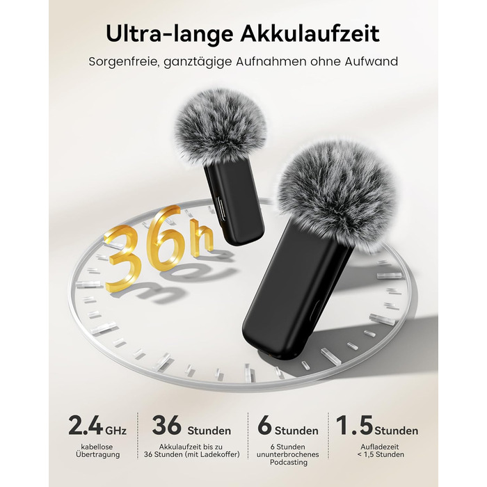 Бездротовий петличний мікрофон з зарядним кейсом, 36 годин роботи, шумозаглушення, 40 м радіус дії, Plug-and-Play для iPhone/iPad/Android/PC, YouTube, Vlog, Live-Streaming, чорний