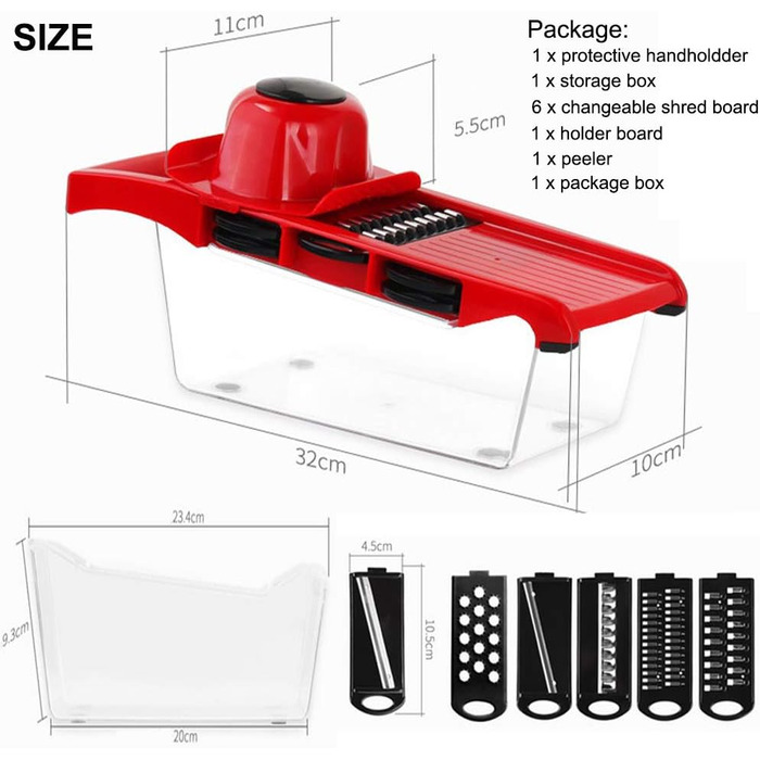 Нарізчик овочів Mandoline: набір з 6 лез з нержавіючої сталі для картоплі, помідорів, цибулі та сиру