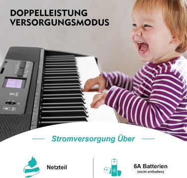 MUSTAR 61-клавішна клавіатура-піаніно для початківців, цифрова клавіатура з підсвічуванням, динаміками, стійкою, табуретом, навушниками, мікрофоном, підставкою для нот, 300 звуками та уроками музики (Чорний)