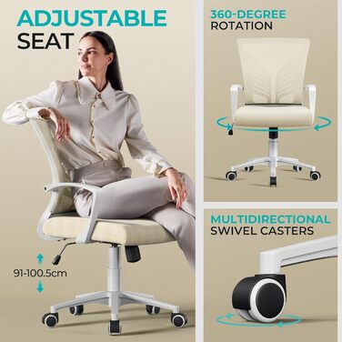 Офісне крісло Yaheetech ергономічне з регулюванням висоти, поворотне, з м'яким сидінням, для офісу/кабінету, бежеве