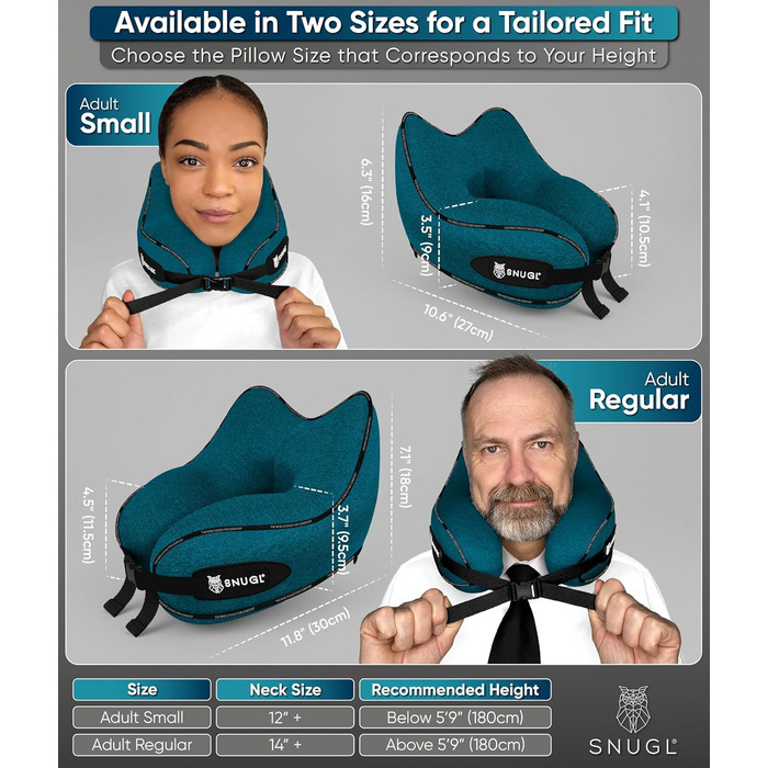 Подушка для шиї SNUGL з Memory Foam, регульована, для подорожей | Зручна подушка-воротник для шиї в літак, авто та в дорогу | Подушка для шиї, Neck Travel Pillow (синьо-зелений)