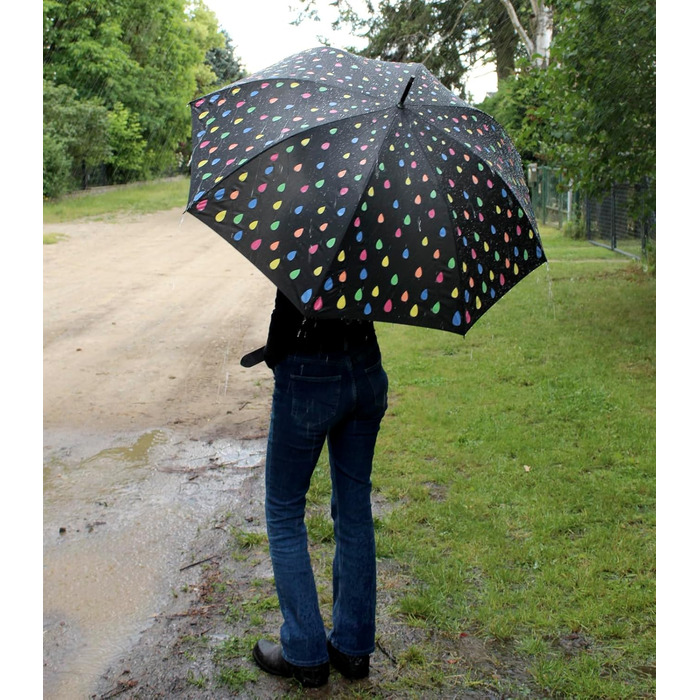 iX-brella Fiberglass Automatic Umbrella with Color-Changing Wetprint - Raindrops Color Change Umbrella