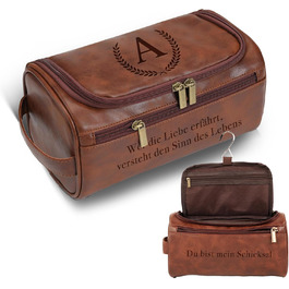 Чоловіча дорожня косметичка Easycosy з лазерним гравіюванням імені, з натуральної шкіри, набір 2в1 (косметичка + гачок для підвішування), ідеальний подарунок для чоловіків, тата, дідуся, колеги, червоно-коричневого кольору