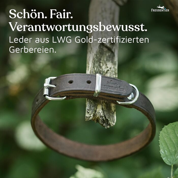 Смугастий шкіряний нашийник для собак Freudentier Alsterufer - ручної роботи, з сертифікованої шкіри, для малих, середніх та великих собак (Чорний, 43,5-55см)