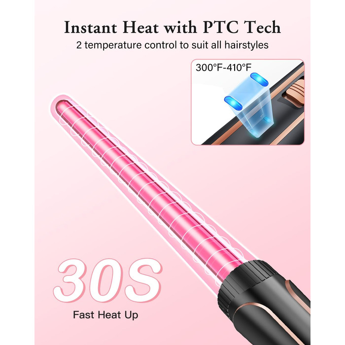 BESTOPE PRO Локкенстаб: Набір для завивки волосся 5-в-1 з 3 насадками, регулюванням температури, швидким нагрівом та рукавичкою, рожеве золото