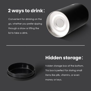 BOTTLE BOTTLE Insulated Stainless Steel Water Bottle 64oz (1.8L) with Straw, Lid, Handle & Pill Compartment – BPA-free, Leak-proof, Ideal Drinking Bottle for Sports, Fitness, Hiking & Outings (Black)