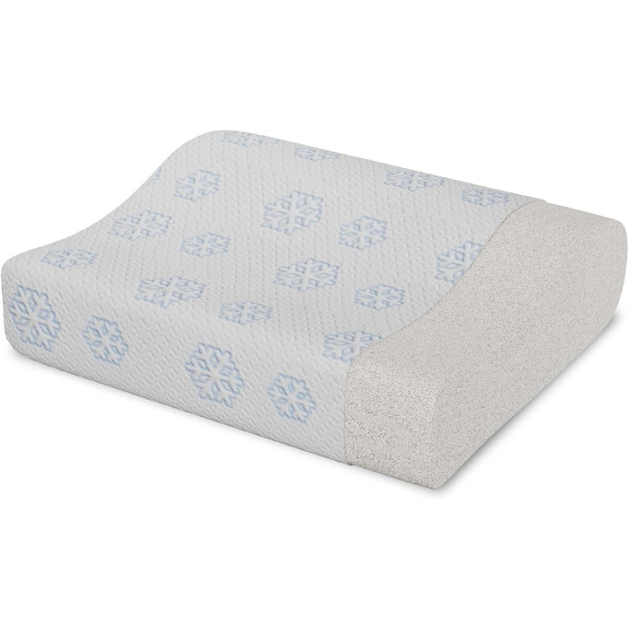MARPUR Sleep Pillow, Neck Support Pillow, Orthopedic PURTEX Ice, Filling: Foam, H3 firmness in White with Snowflakes, Head Pillow Inc. Cover, Washable with Cooling Effect, 50x35x12/7 cm