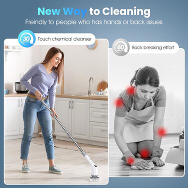 Електричний дриль-щітка для миття з 7 насадками, регульована ручка, потужний для ванної, кухні, плитки - IPX7 водонепроникний