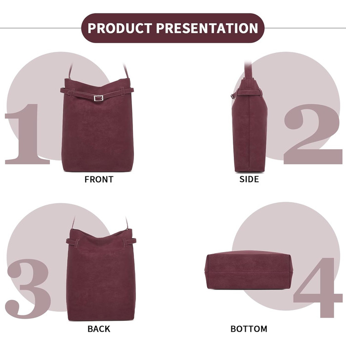 Сумка жіноча Miss Lulu велика шопер-тоут з м'якої PU шкіри, бордова (2-3)