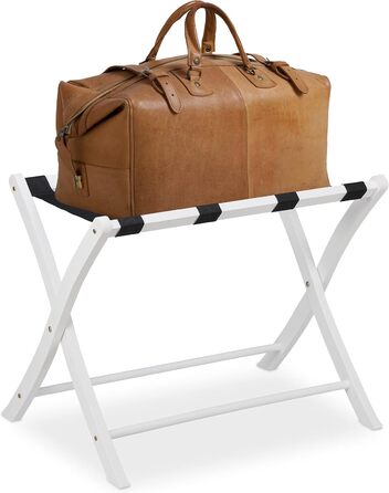 Relaxdays Luggage Rack Wood, foldable, luggage rack, suitcase storage, for travel luggage, HxWxD: 52.5x66.5x48 cm, white