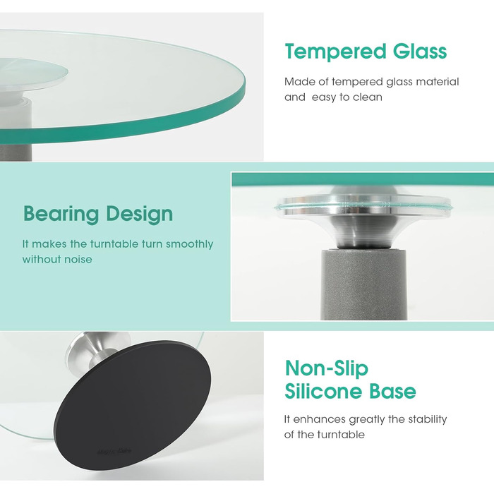 Обертова підставка для тортів Uten: поворотний стіл для випічки, декорування тортів, цукрової глазурі (гартоване скло)