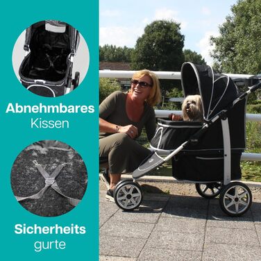 Візок для собак Innopet Monaco чорний з клямкою – універсальний візок для котів та собак, з дощем, складаний, знімний кошик, поворотне переднє колесо