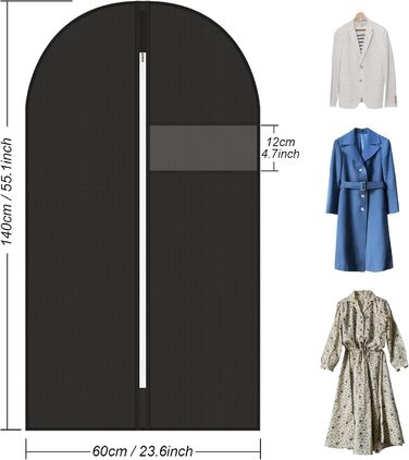 5 шт. Чохли для одягу, 60x140 см, міцні сумки для одягу з блискавкою, дихаючий матеріал, захист для костюмів, пальто, сорочок, зберігання 140x60 см