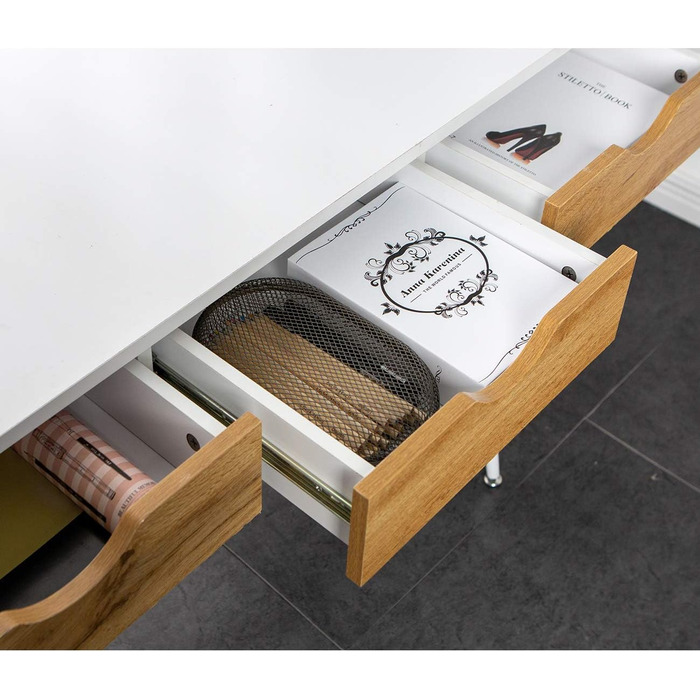 Soges Metal and E1 Wood Desk with 3 Drawers - 110x50x78cm White Office Writing Table for Storage