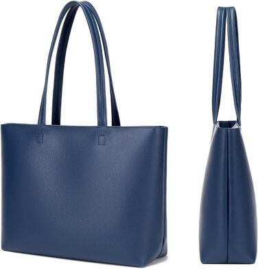 Жіноча сумка-шопер Tote Bag з PU шкіри для роботи, школи, покупок, темно-синя з блискавкою та внутрішніми кишенями