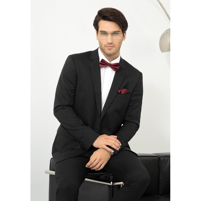 Метелик HISDERN для чоловіків з кишеньковим хустинкою, однотонний, регульований, для смокінгу, весілля, вечірки, колір бордовий