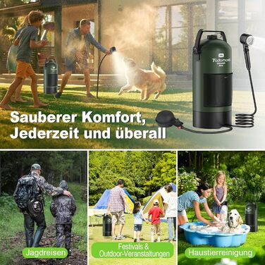 Сонячний душ для кемпінгу на 20 літрів з насосом та сумкою, зелений