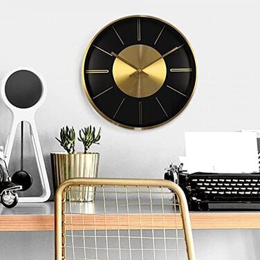 Modern Silent Aluminum Wall Clock 30 cm Diameter Without Ticking Sounds for Living Room, Bedroom and Office (Gold Aluminum)