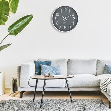Foxtop Wall Clock Radio-Controlled Wall Clock 30 cm Silent & No Noise Large Dial Analog No Ticking For Kitchen, Living Room, Bathroom DCF Radio Signal Modern Design White-Gray
