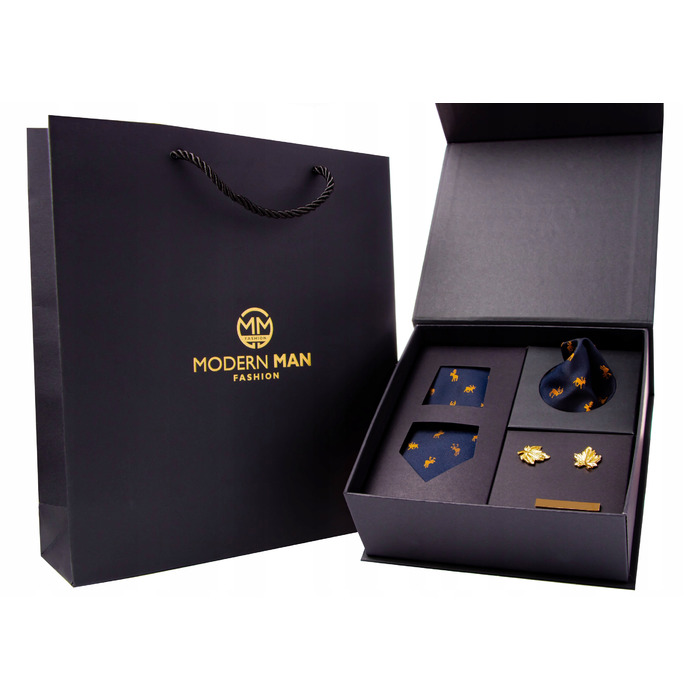 Святковий подарунковий набір для чоловіків: краватка, кишенкова хустка та запонки