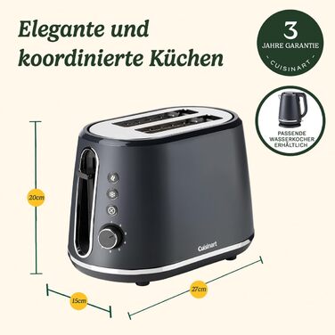 Cuisinart 2-Slice Toaster | Extra deep and extra wide slots, ideal for thick bread and bagels | Lift lever | 7 browning levels plus defrost | Matching kettle available | Gray 2-slice Gray