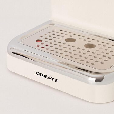 CREATE / THERA MATT RETRO/Espressomaschine Cremeweiß Matt und Holz/Semi-Automatic, with a 15 bar pump and 1100W, 1.25L water tank, for ground coffee, 55 mm. ESE-Pads