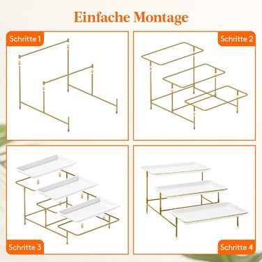 Lifewit 3-Tier Etagere with 30 x 17 cm Plastic Serving Plates, 3-Level Serving Tray/Serving Platter with Folding Gold Metal Shelf, Buffet Party Accessories for Vegetables/Fruit/Cookies/Cake
